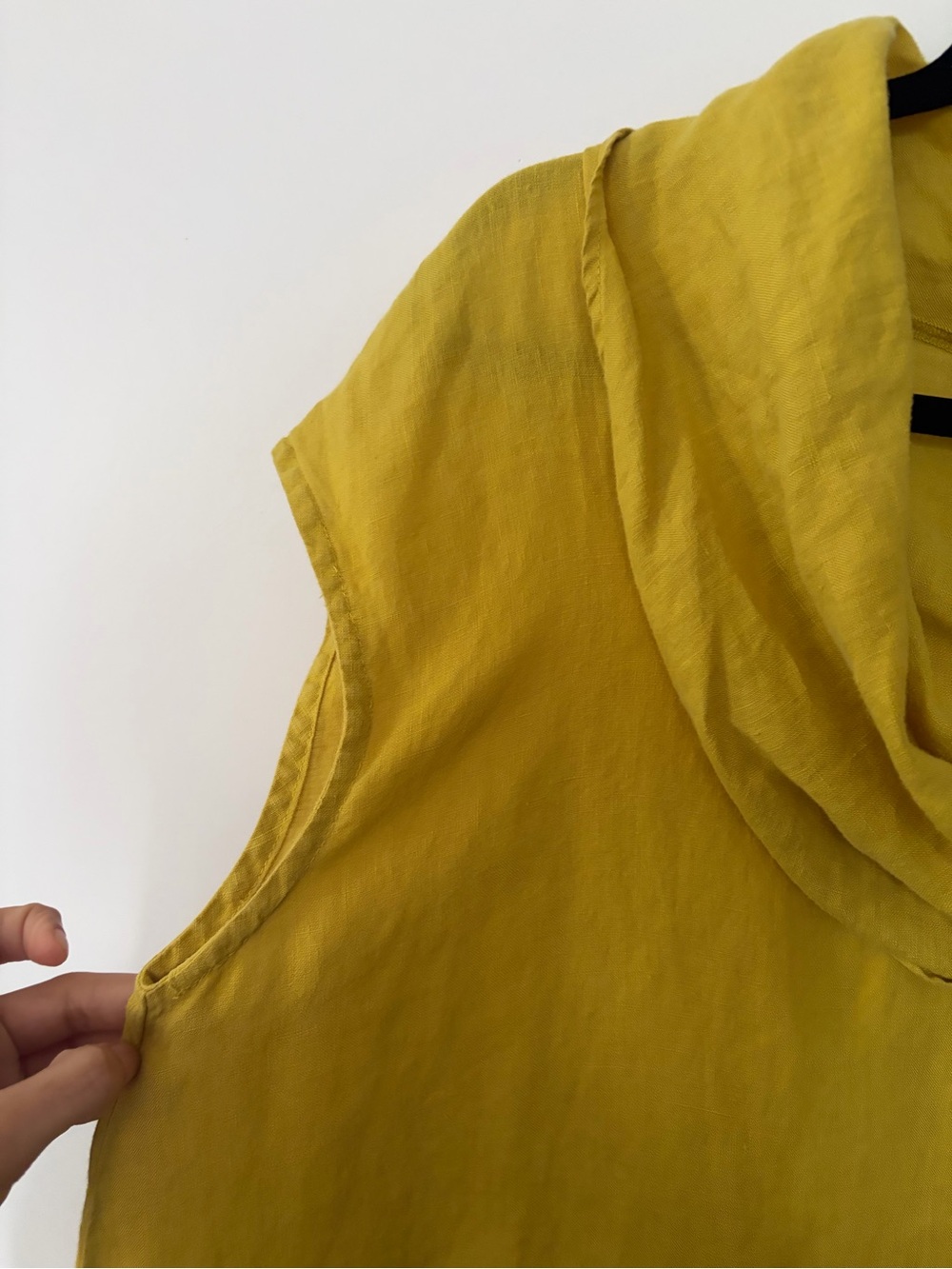 BRYN Walker 100% Linen Sleeveless Cowl Neck Tunic - Mustard Yellow - Medium - Picture 8 of 12
